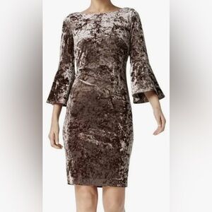 NWT Calvin Klein velvet brown/taupe sleeved dress